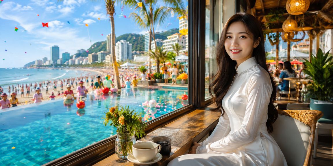 Người phụ nữ mặc áo dài nhận cashback bonus tại Vũng Tàu qua điện thoại casino online